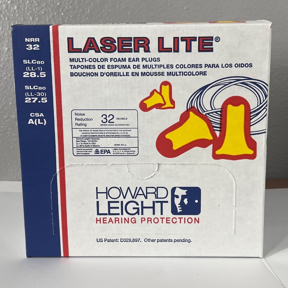 Howard Leight Laser Lite Corded Foam Ear Plugs NRR 32 Box Of 100 New